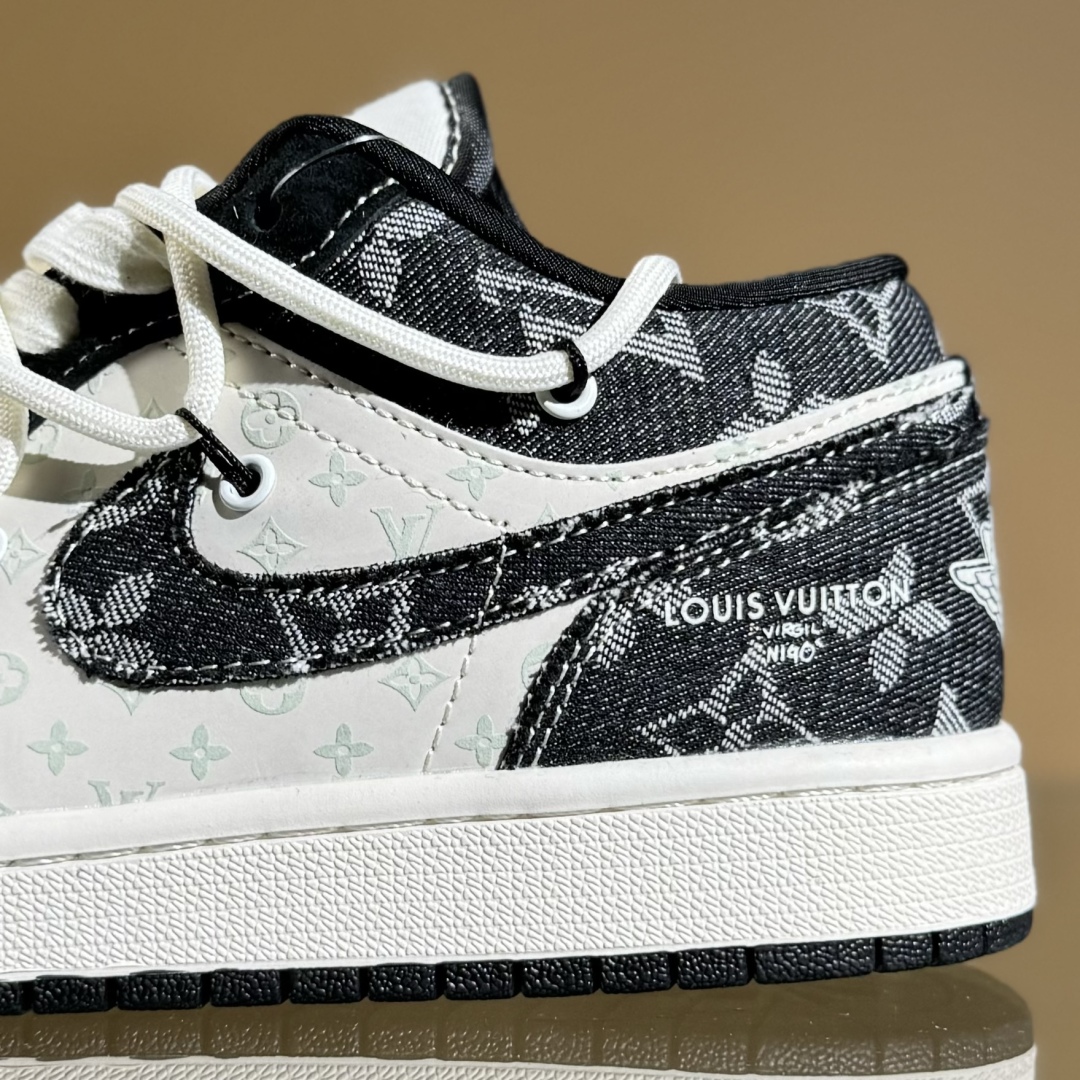 300 Air Jordan 1 Low AJ1 乔1 LV联名 黑脚趾抽绳 高端定制 低帮复古篮球鞋 YX5066-383