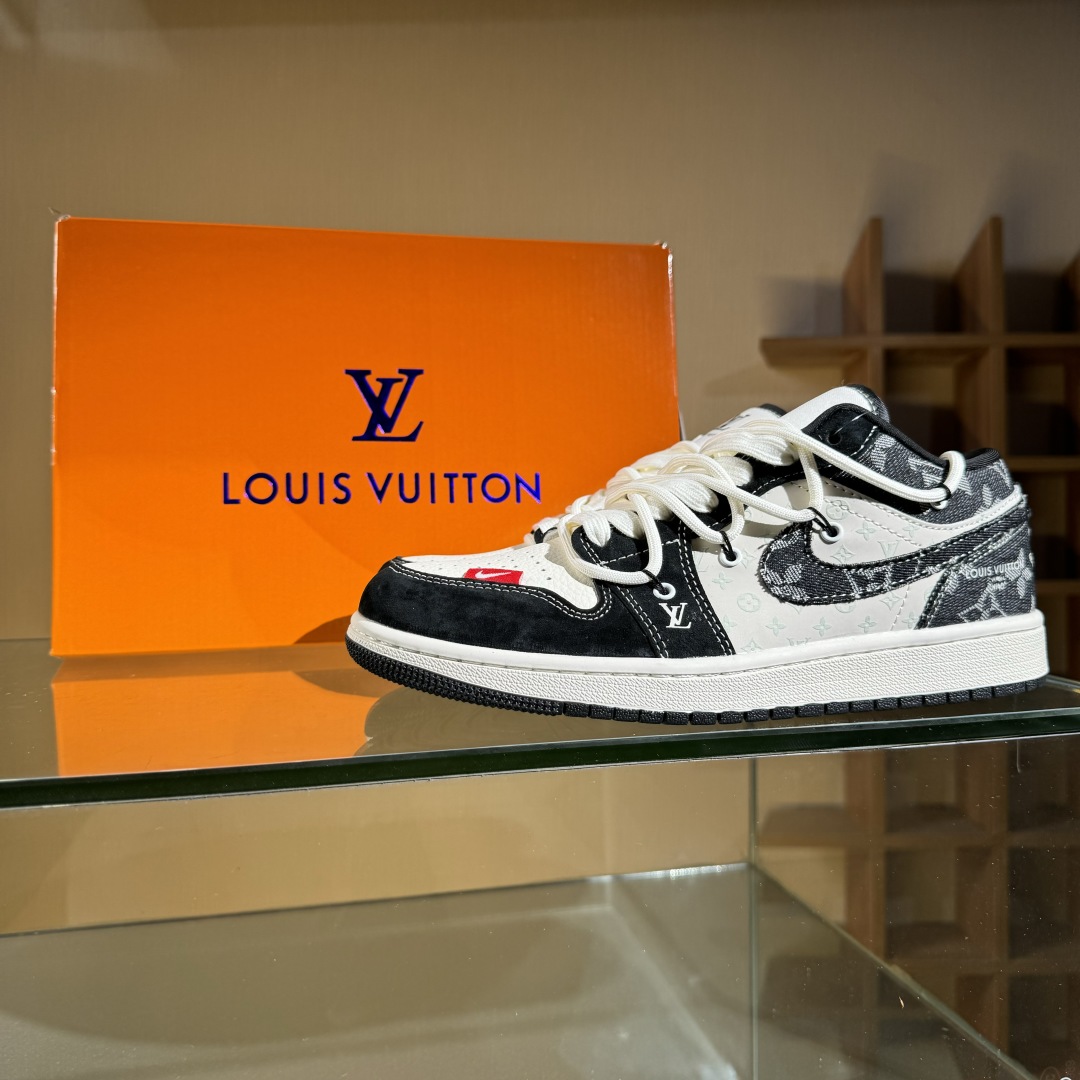 300 Air Jordan 1 Low AJ1 乔1 LV联名 黑脚趾抽绳 高端定制 低帮复古篮球鞋 YX5066-383