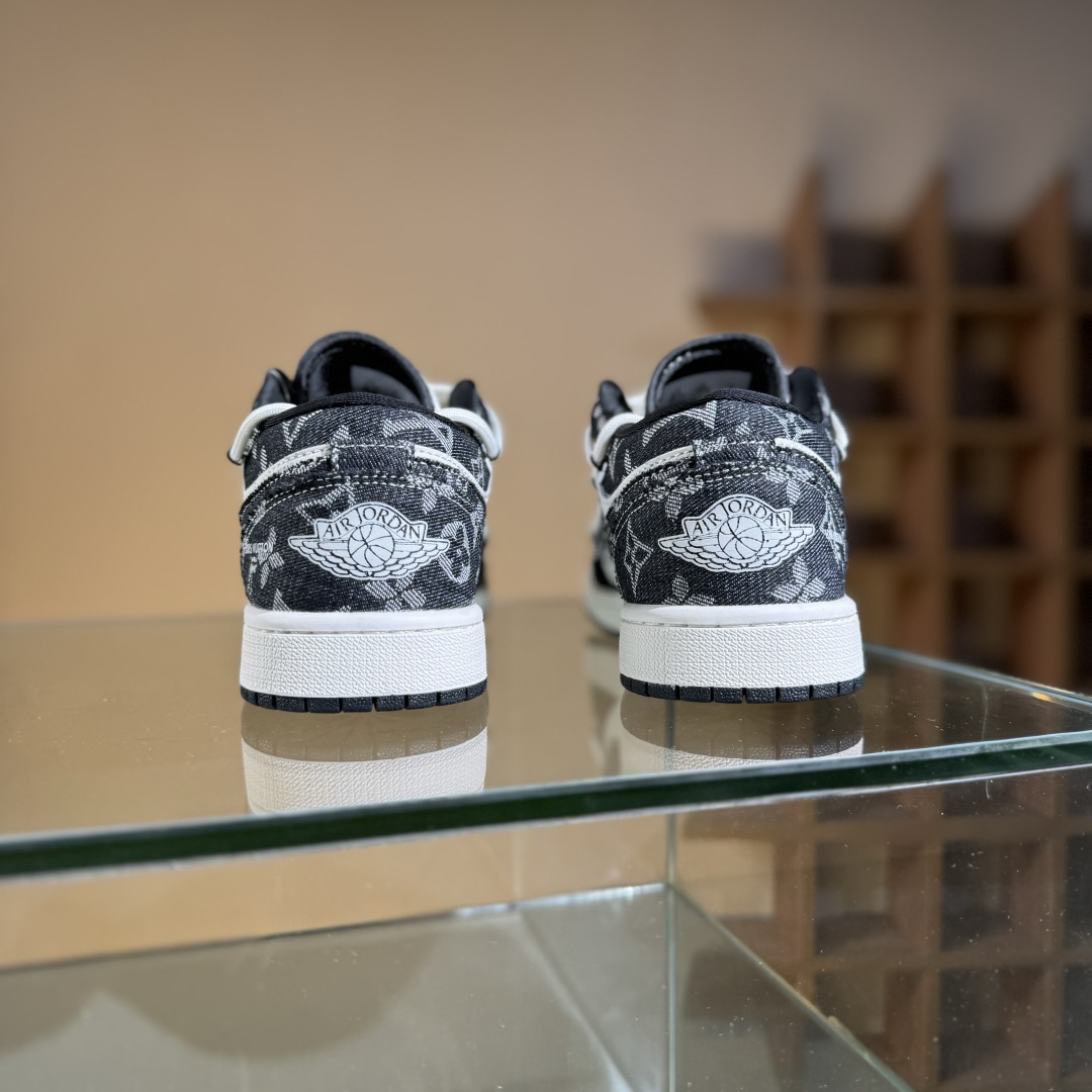 300 Air Jordan 1 Low AJ1 乔1 LV联名 黑脚趾抽绳 高端定制 低帮复古篮球鞋 YX5066-383
