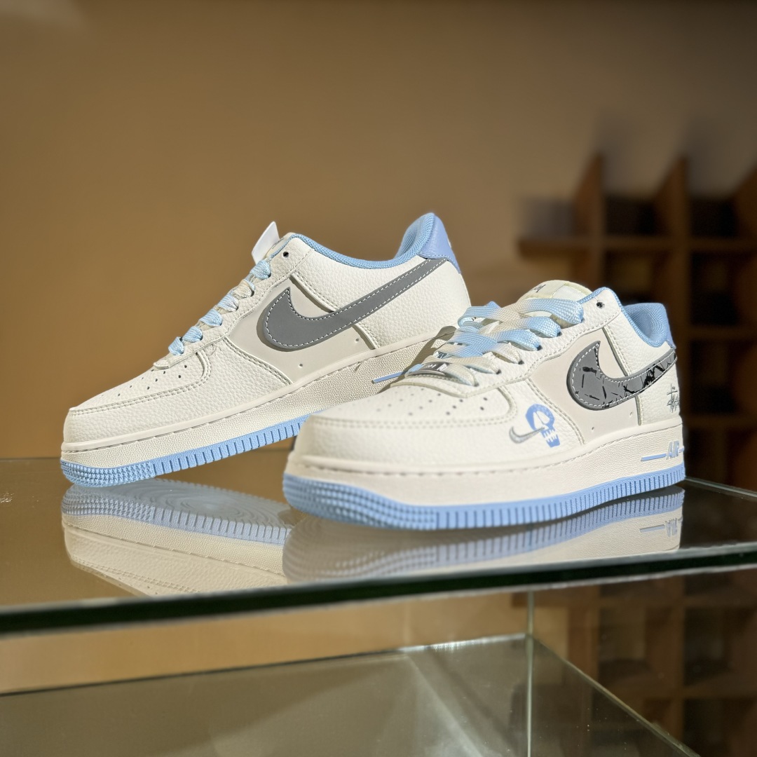 260 Nike Air Force 1'07 Low 斯图西联名 骷髅米灰蓝 空军一号低帮休闲板鞋 QW5606-269