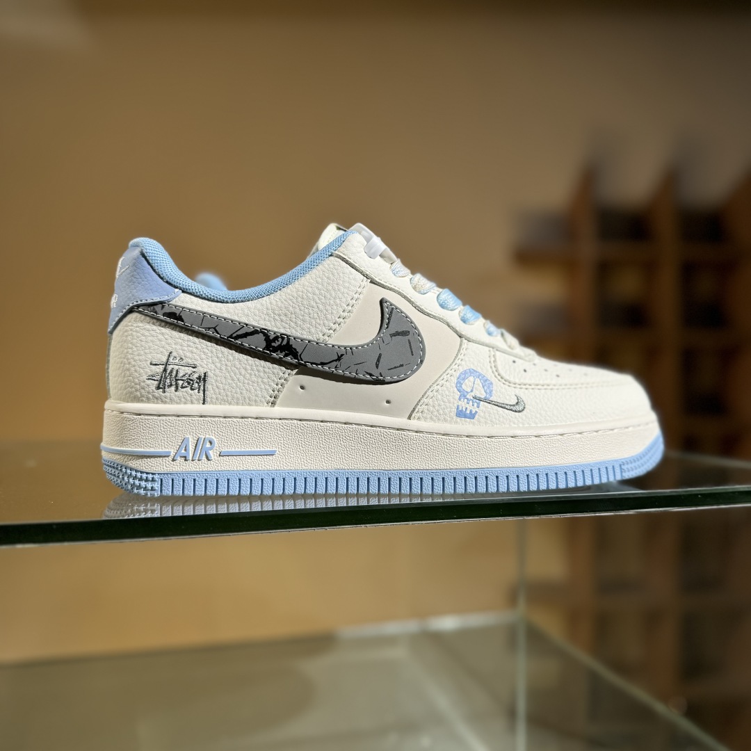 260 Nike Air Force 1'07 Low 斯图西联名 骷髅米灰蓝 空军一号低帮休闲板鞋 QW5606-269