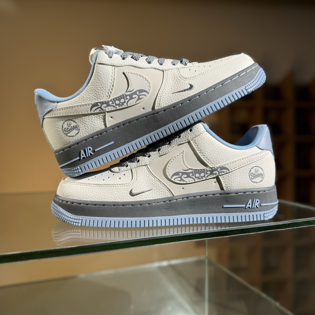 260 Nike Air Force 1'07 Low 斯图西联名 骷髅米灰蓝 空军一号低帮休闲板鞋 QW5606-267