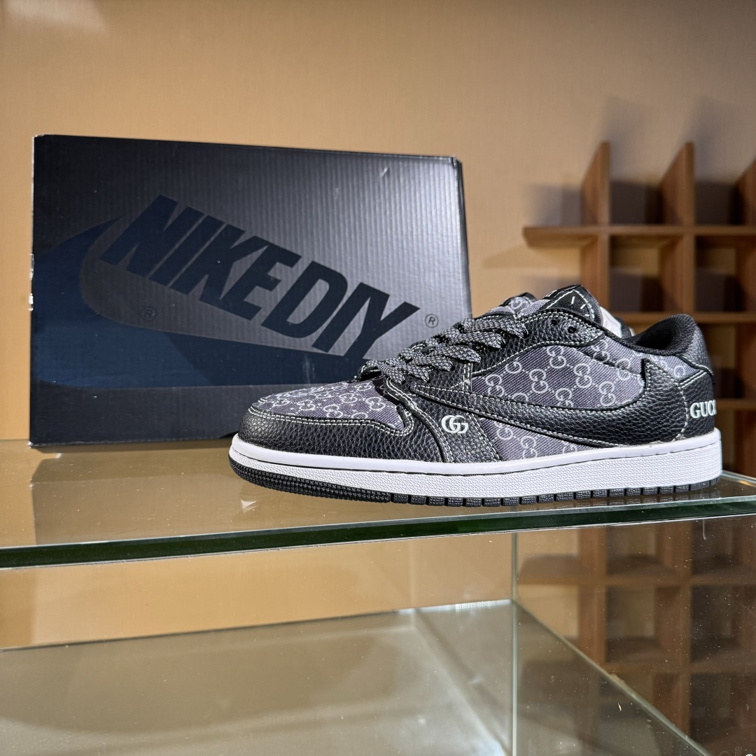 280 Travis Scott x Fragment Design x Air Jordan 1 Low SP AJ1 乔1 古驰联名 黑荔纹 低帮文化休闲板鞋 DZ5899-002