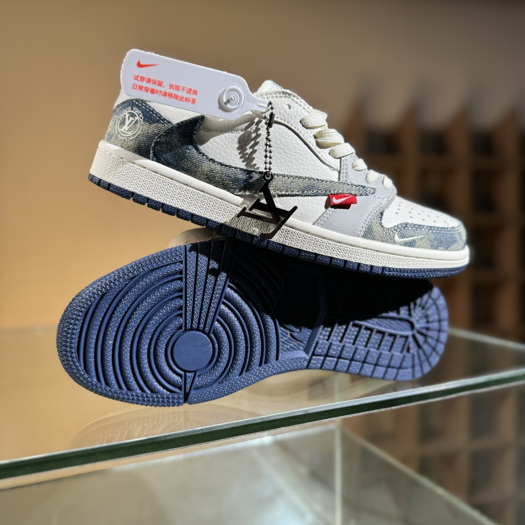 280 Travis Scott x Fragment Design x Air Jordan 1 Low SP AJ1 乔1 LV联名 扎染牛仔 低帮文化休闲板鞋 LD2028-048
