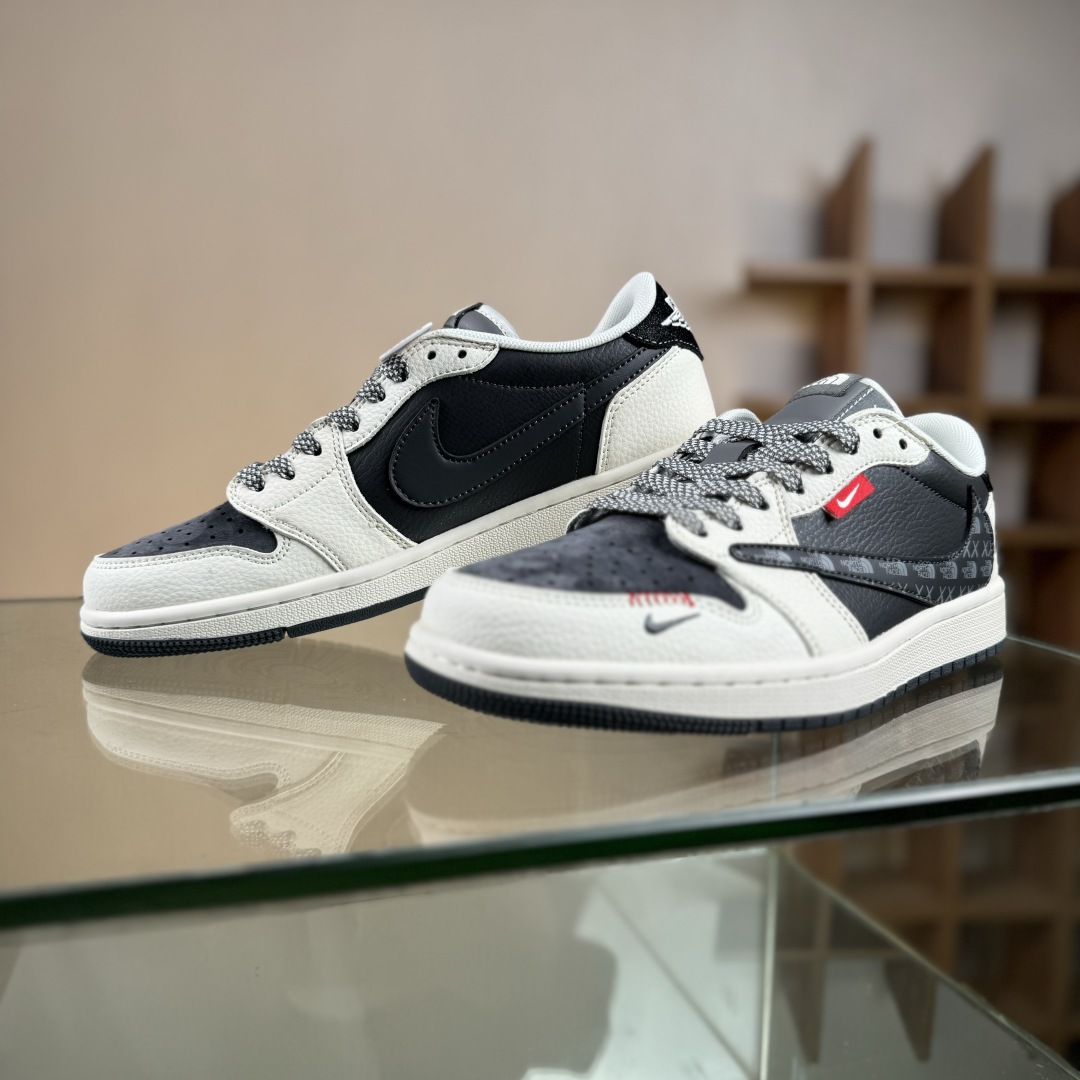 280 Travis Scott x Fragment Design x Air Jordan 1 Low SP AJ1 乔1 北面联名 印花米黑织标 低帮文化休闲板鞋 QW5088-205