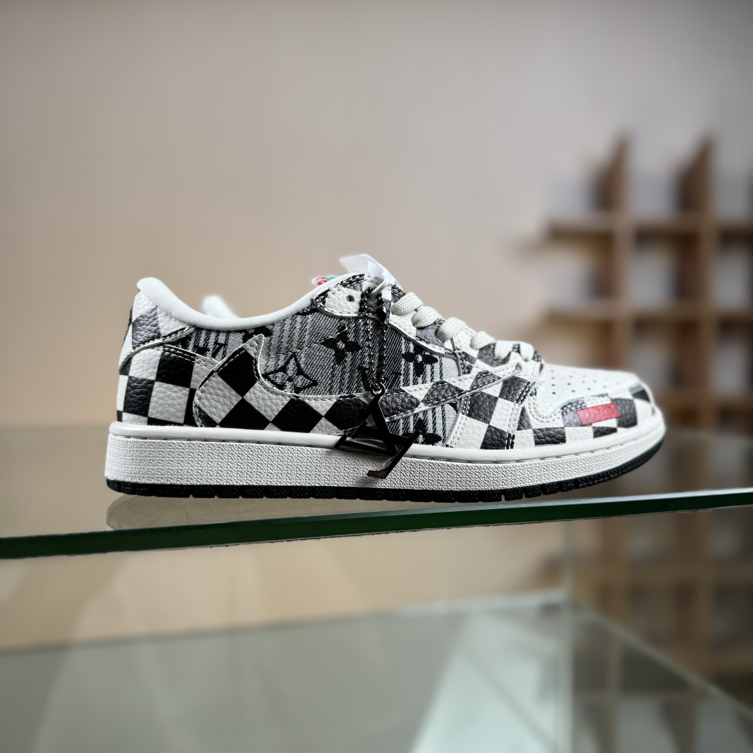 280 Travis Scott x Fragment Design x Air Jordan 1 Low SP AJ1 乔1 LV联名 黑白格牛仔 低帮文化休闲板鞋  LD2028-043