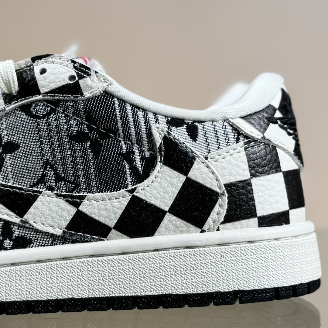 280 Travis Scott x Fragment Design x Air Jordan 1 Low SP AJ1 乔1 LV联名 黑白格牛仔 低帮文化休闲板鞋  LD2028-043