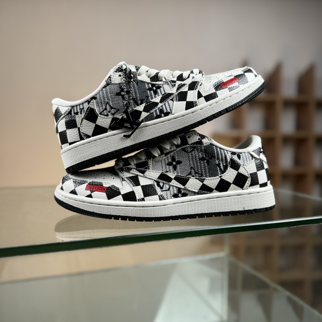 280 Travis Scott x Fragment Design x Air Jordan 1 Low SP AJ1 乔1 LV联名 黑白格牛仔 低帮文化休闲板鞋  LD2028-043