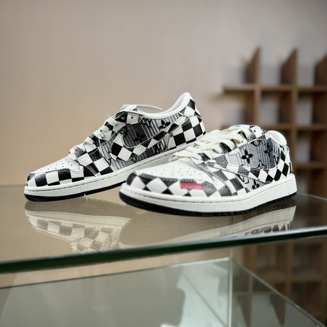 280 Travis Scott x Fragment Design x Air Jordan 1 Low SP AJ1 乔1 LV联名 黑白格牛仔 低帮文化休闲板鞋  LD2028-043
