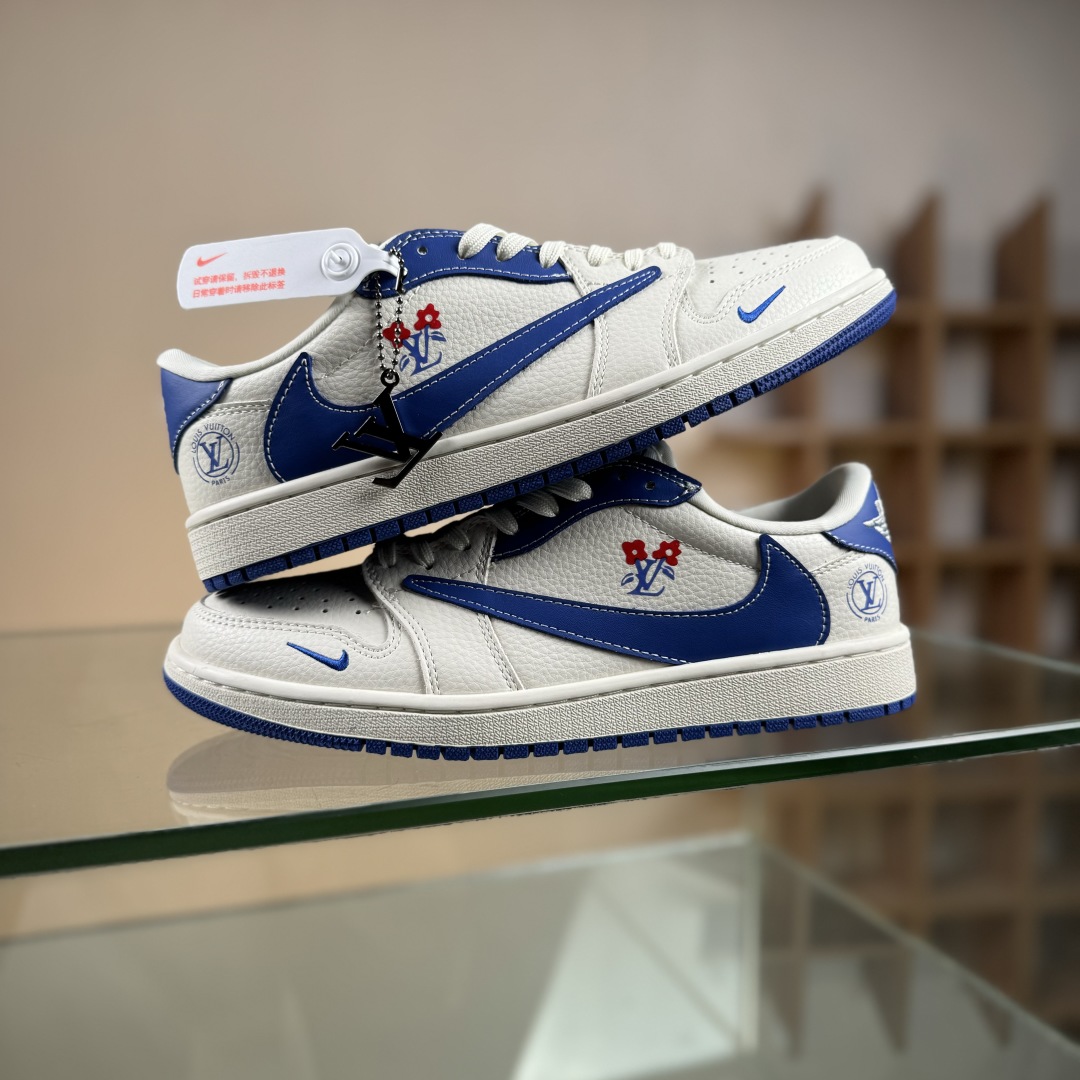280 Travis Scott x Fragment Design x Air Jordan 1 Low SP AJ1 乔1 LV联名 白蓝花饰 低帮文化休闲板鞋 LD2028-042