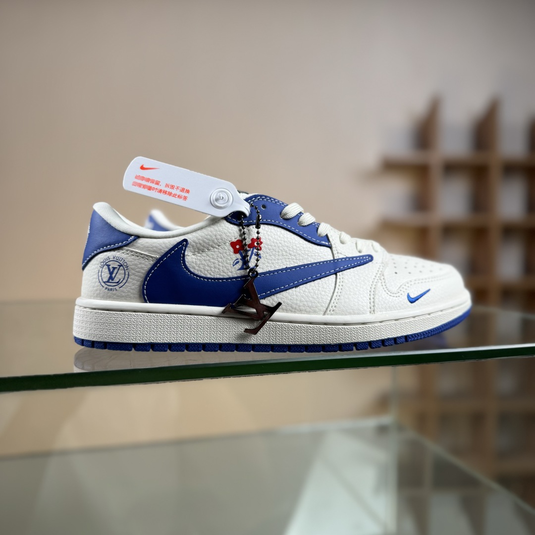 280 Travis Scott x Fragment Design x Air Jordan 1 Low SP AJ1 乔1 LV联名 白蓝花饰 低帮文化休闲板鞋 LD2028-042