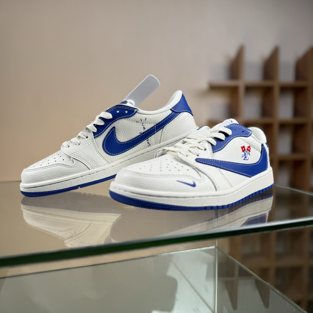 280 Travis Scott x Fragment Design x Air Jordan 1 Low SP AJ1 乔1 LV联名 白蓝花饰 低帮文化休闲板鞋 LD2028-042