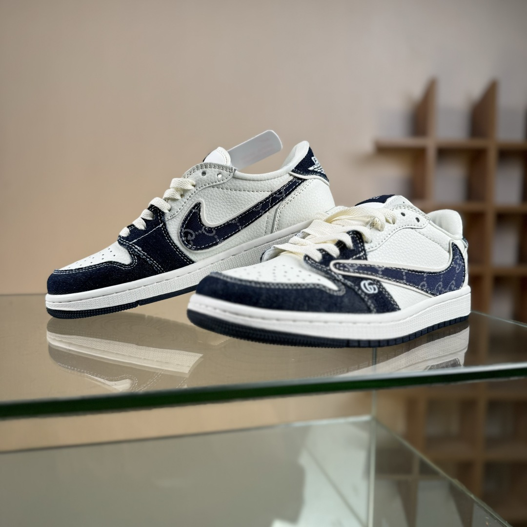 Travis Scott x Fragment Design x Air Jordan 1 Low OG SP AJ1 乔1 古驰 米蓝牛仔布 低帮文化休闲板鞋 JW1188-147