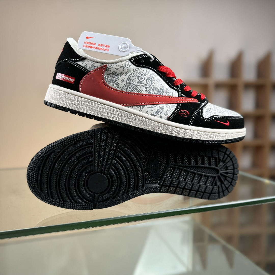 Travis Scott x Fragment Design x Air Jordan 1 Low OG SP AJ1 乔1 Supreme联名 花雕红勾 低帮文化休闲板鞋 LD2025-035