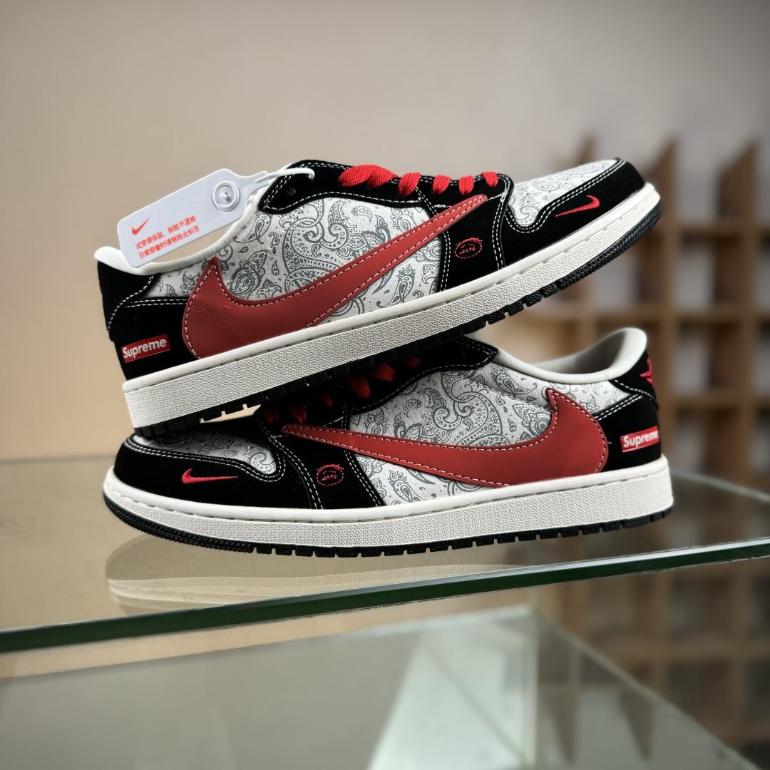 Travis Scott x Fragment Design x Air Jordan 1 Low OG SP AJ1 乔1 Supreme联名 花雕红勾 低帮文化休闲板鞋 LD2025-035