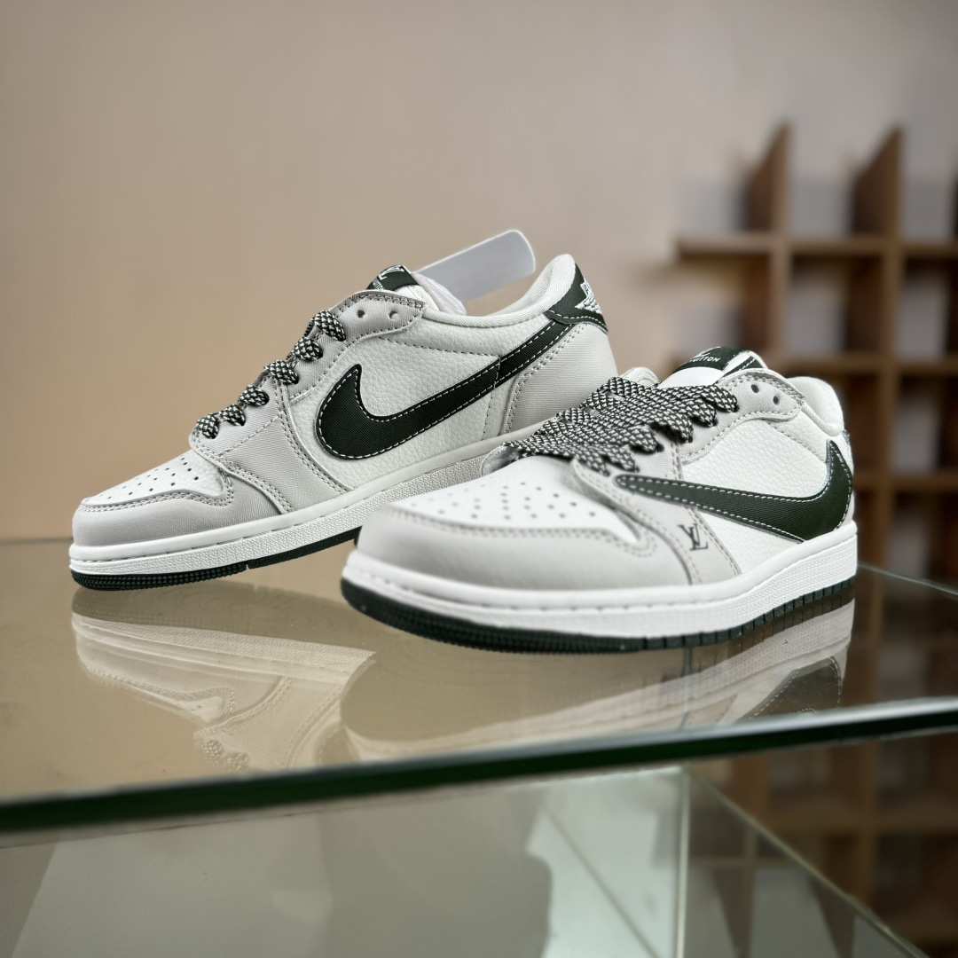Travis Scott x Fragment Design x Air Jordan 1 Low OG SP AJ1 乔1 LV联名 米白军绿树纹 低帮文化休闲板鞋 JW1188-150