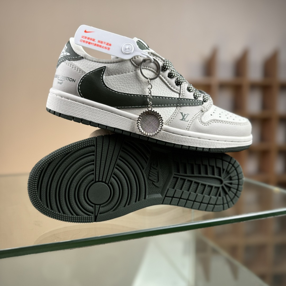 Travis Scott x Fragment Design x Air Jordan 1 Low OG SP AJ1 乔1 LV联名 米白军绿树纹 低帮文化休闲板鞋 JW1188-150