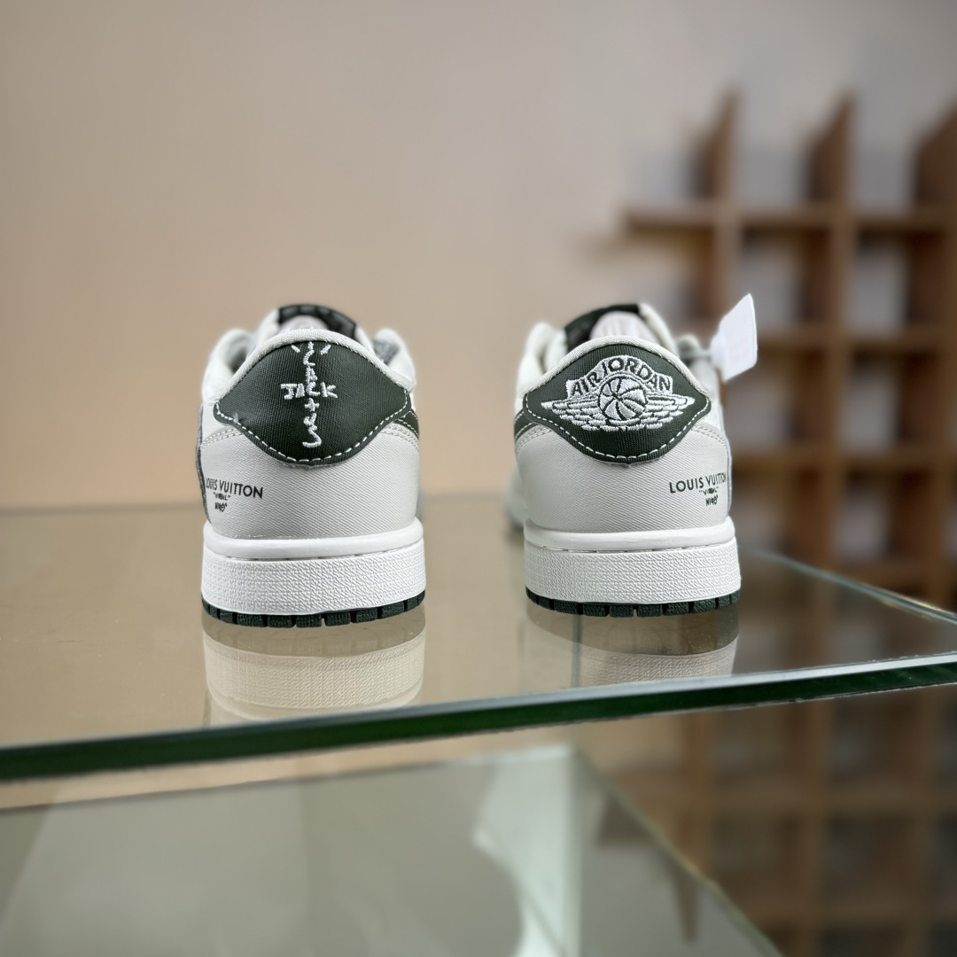 Travis Scott x Fragment Design x Air Jordan 1 Low OG SP AJ1 乔1 LV联名 米白军绿树纹 低帮文化休闲板鞋 JW1188-150