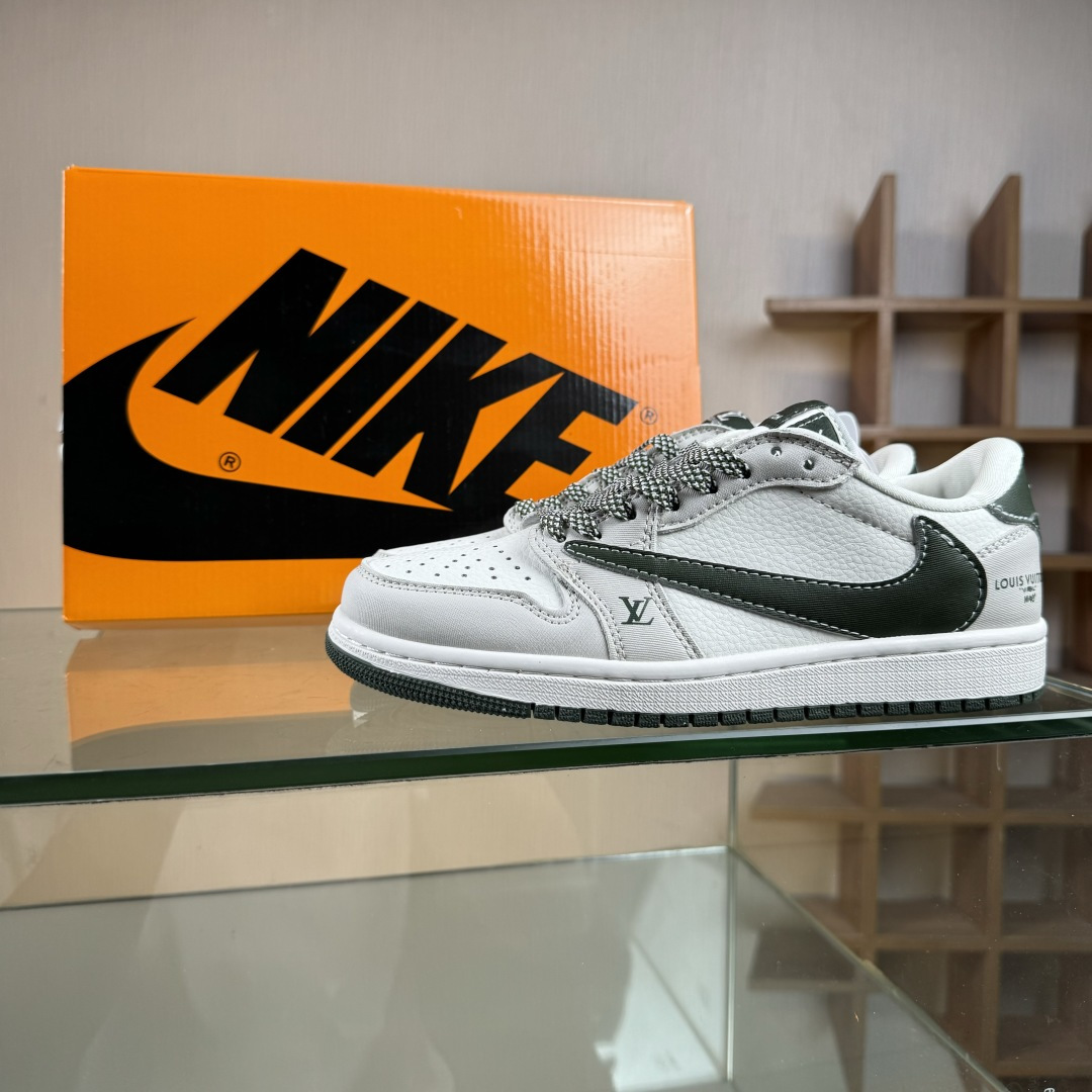 Travis Scott x Fragment Design x Air Jordan 1 Low OG SP AJ1 乔1 LV联名 米白军绿树纹 低帮文化休闲板鞋 JW1188-150