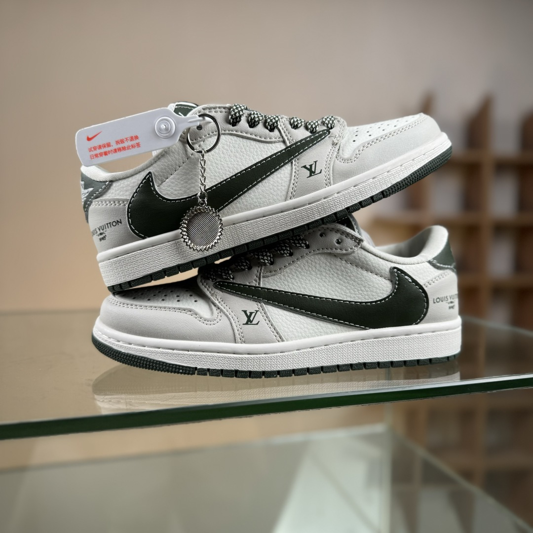 Travis Scott x Fragment Design x Air Jordan 1 Low OG SP AJ1 乔1 LV联名 米白军绿树纹 低帮文化休闲板鞋 JW1188-150