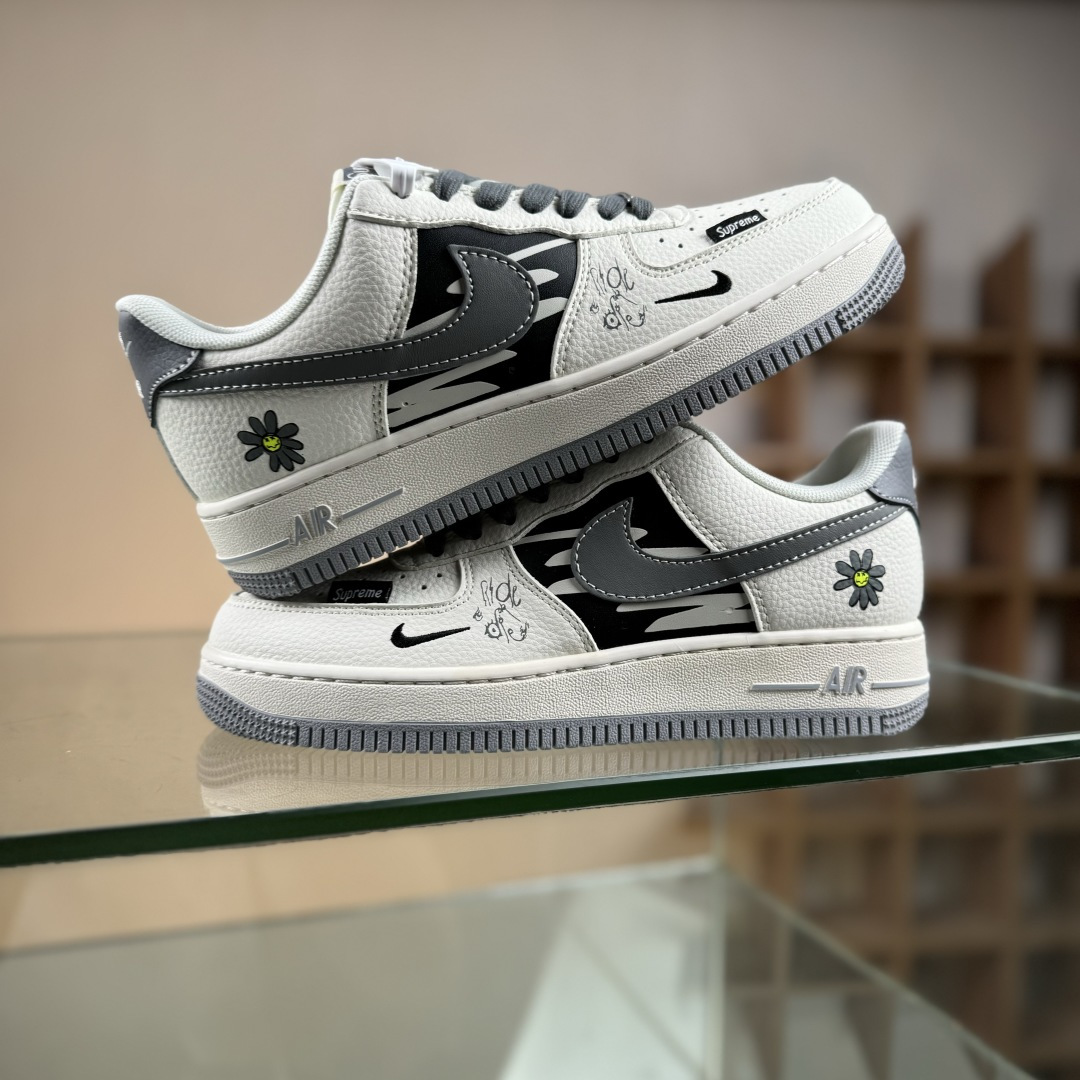 Nike Air Force 1'07 Low Supreme联名 涂鸦米灰勾 空军一号低帮休闲板鞋 QW5606-272