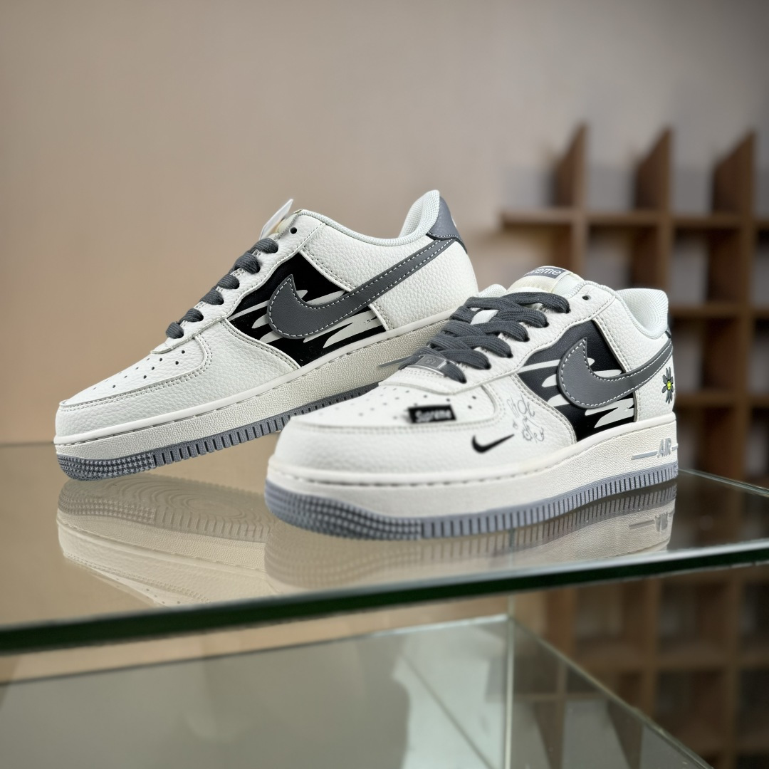 Nike Air Force 1'07 Low Supreme联名 涂鸦米灰勾 空军一号低帮休闲板鞋 QW5606-272