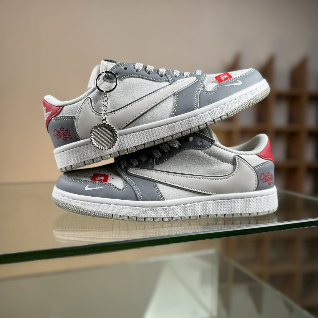 Travis Scott x Fragment Design x Air Jordan 1 Low OG SP AJ1 乔1 斯图西联名 白灰红尾 低帮文化休闲板鞋 DZ5899-006
