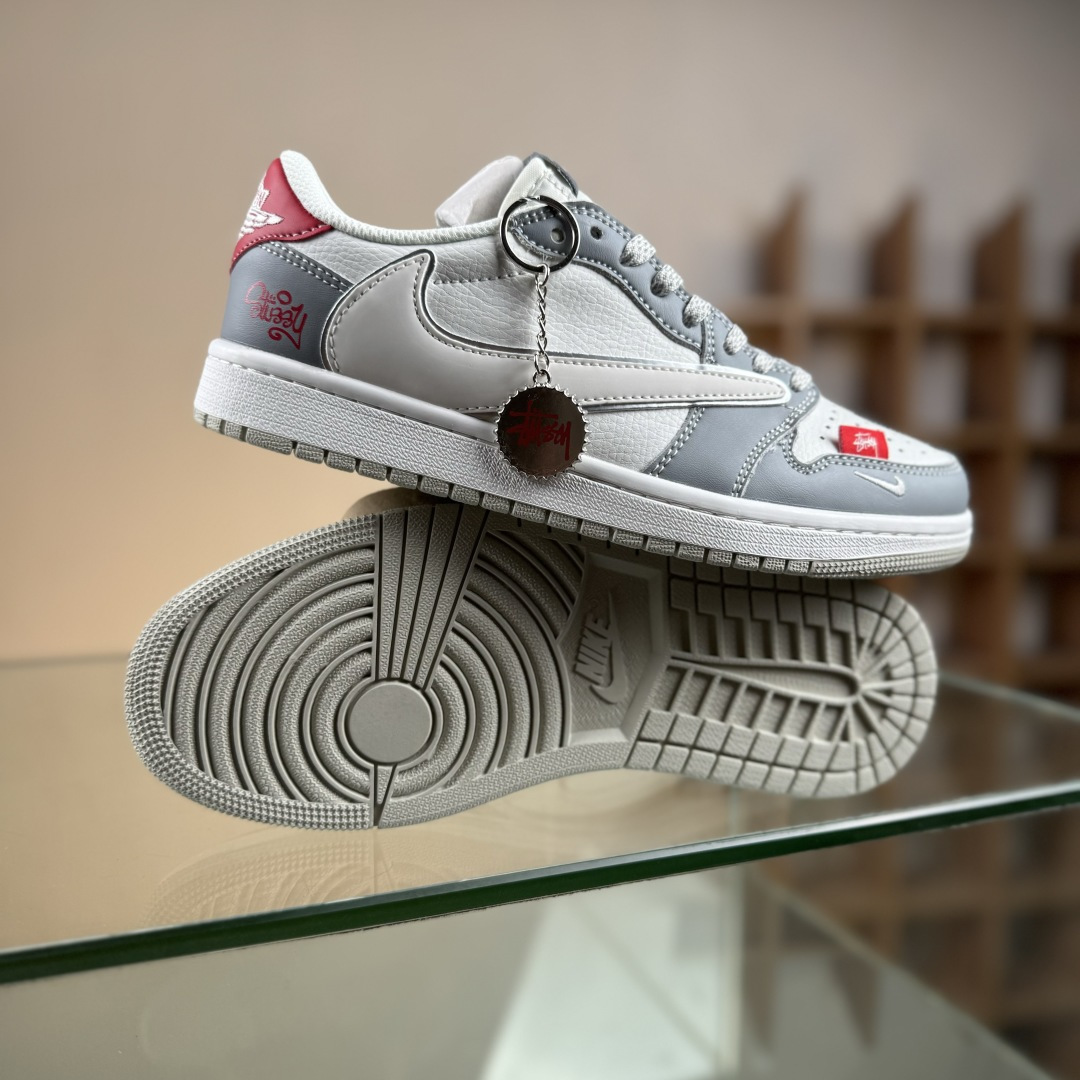 Travis Scott x Fragment Design x Air Jordan 1 Low OG SP AJ1 乔1 斯图西联名 白灰红尾 低帮文化休闲板鞋 DZ5899-006