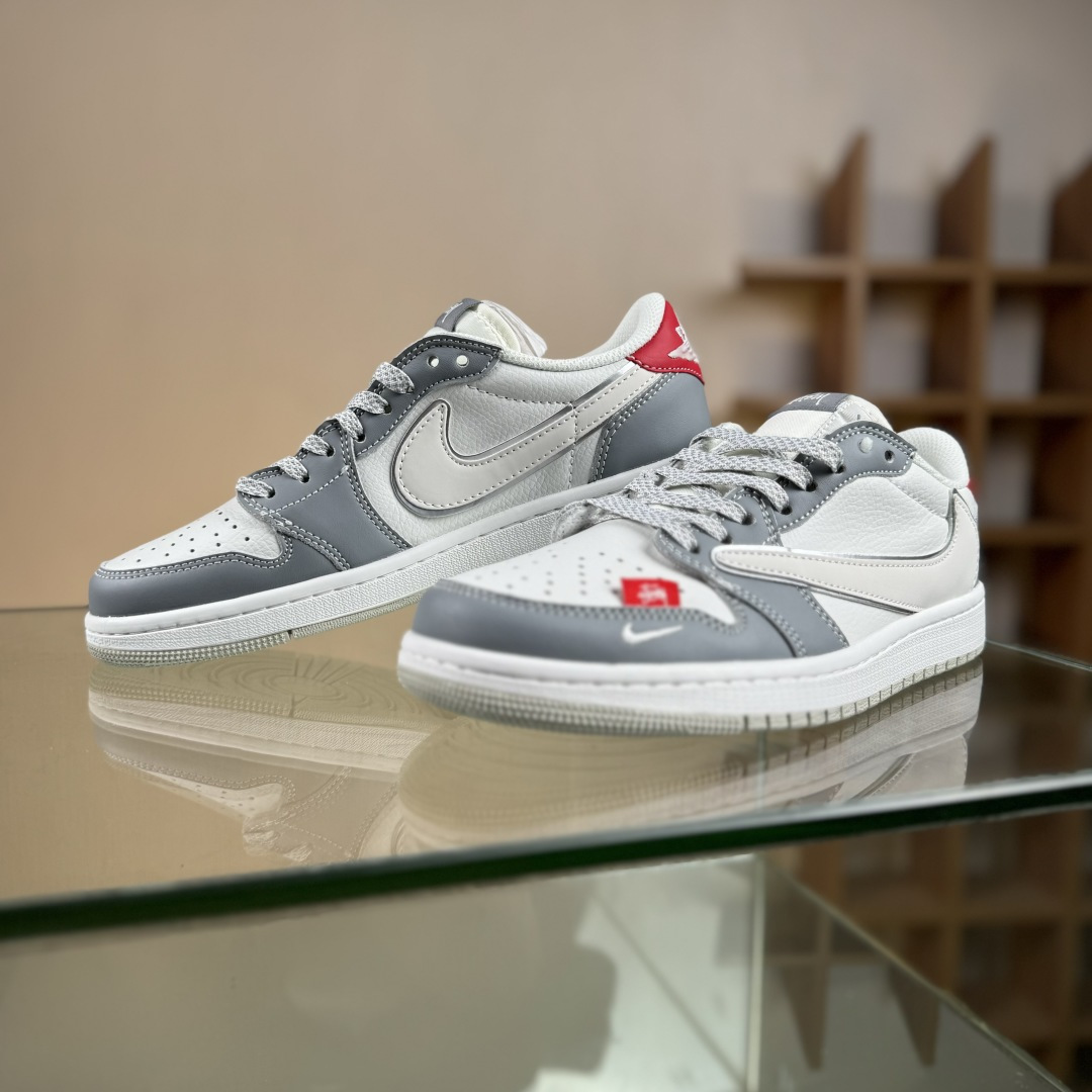 Travis Scott x Fragment Design x Air Jordan 1 Low OG SP AJ1 乔1 斯图西联名 白灰红尾 低帮文化休闲板鞋 DZ5899-006