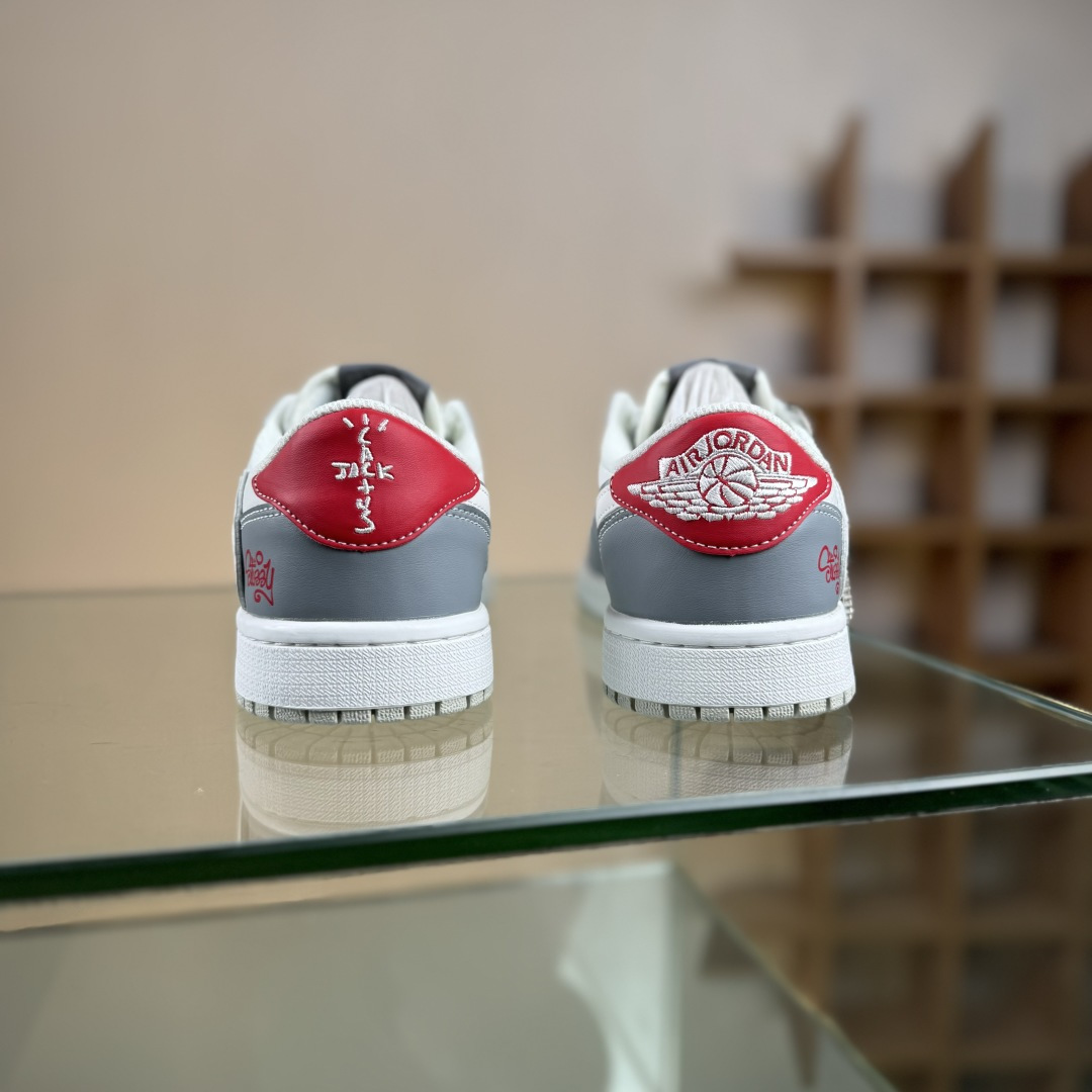 Travis Scott x Fragment Design x Air Jordan 1 Low OG SP AJ1 乔1 斯图西联名 白灰红尾 低帮文化休闲板鞋 DZ5899-006