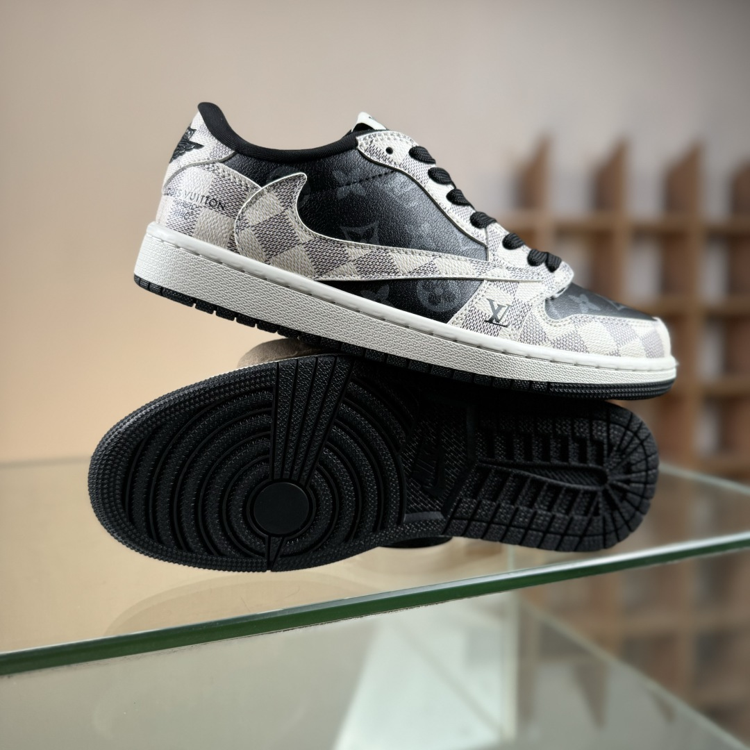 Travis Scott x Fragment Design x Air Jordan 1 Low OG SP AJ1 乔1 LV联名 格纹雾灰 低帮文化休闲板鞋 SC0601-050