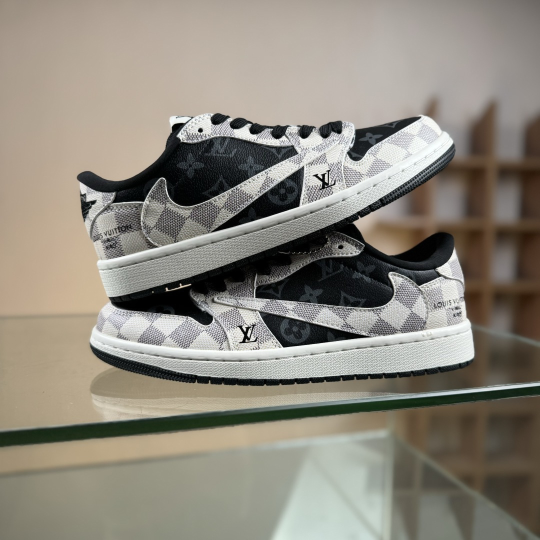 Travis Scott x Fragment Design x Air Jordan 1 Low OG SP AJ1 乔1 LV联名 格纹雾灰 低帮文化休闲板鞋 SC0601-050