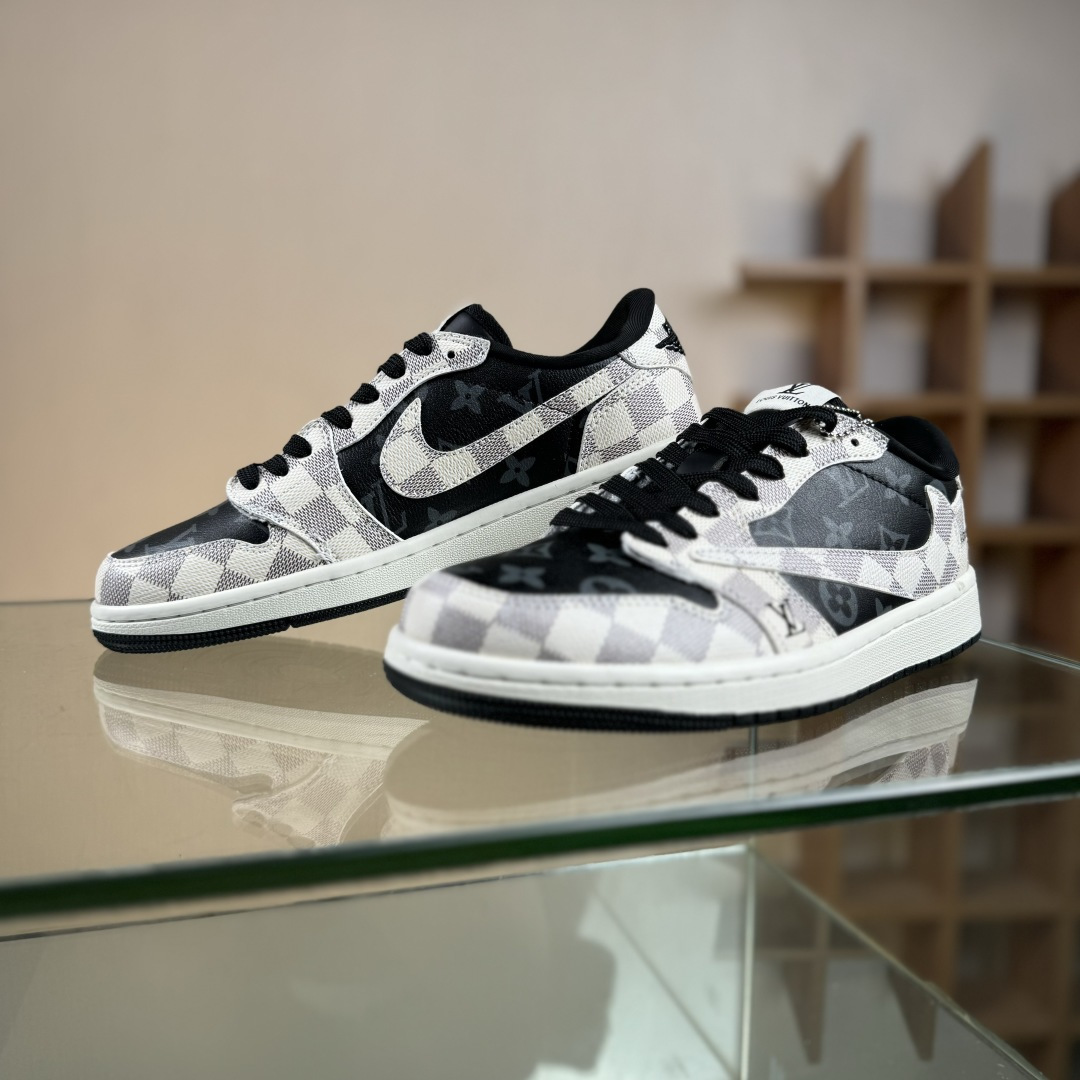 Travis Scott x Fragment Design x Air Jordan 1 Low OG SP AJ1 乔1 LV联名 格纹雾灰 低帮文化休闲板鞋 SC0601-050
