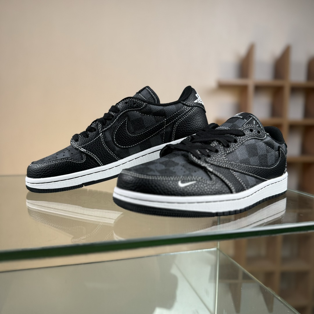 Travis Scott x Fragment Design x Air Jordan 1 Low OG SP AJ1 乔1 LV联名 黑方格荔纹 低帮文化休闲板鞋 DZ5899-008