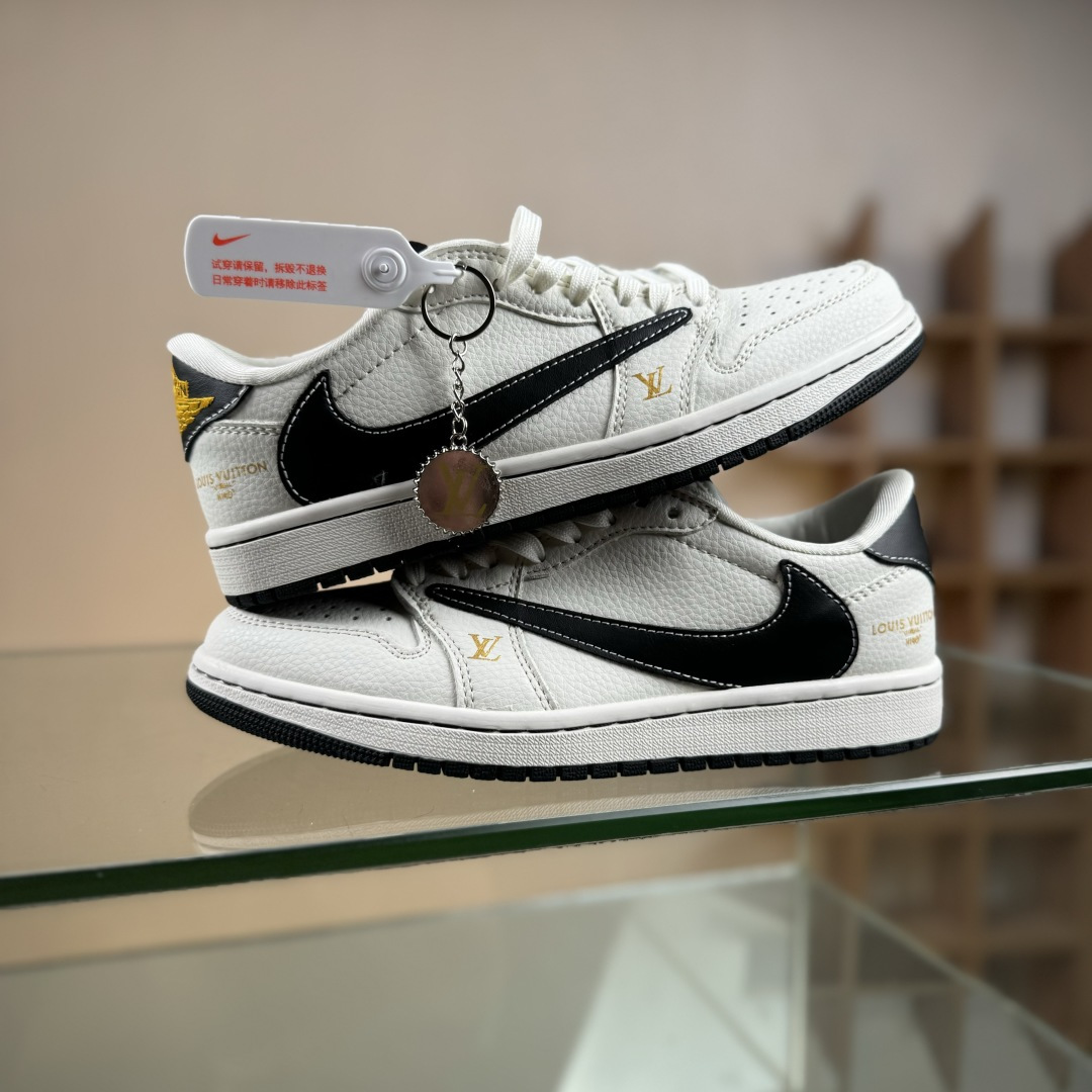 Travis Scott x Fragment Design x Air Jordan 1 Low OG SP AJ1 乔1 LV联名 米黑金标 低帮文化休闲板鞋 JW1188-144