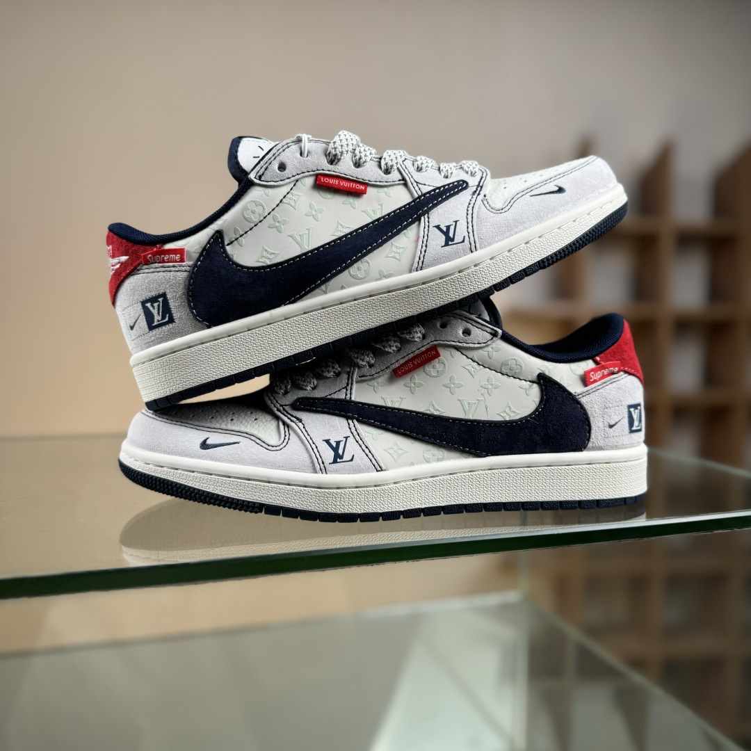 Travis Scott x Fragment Design x Air Jordan 1 Low OG SP AJ1 乔1 LV联名 猪八蓝勾织标 低帮文化休闲板鞋 CX5050-Y15
