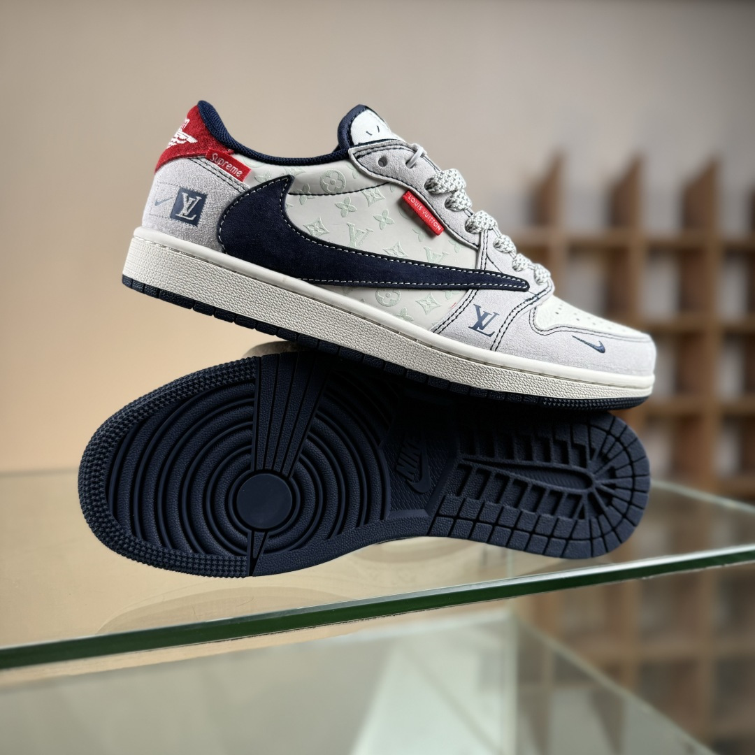 Travis Scott x Fragment Design x Air Jordan 1 Low OG SP AJ1 乔1 LV联名 猪八蓝勾织标 低帮文化休闲板鞋 CX5050-Y15
