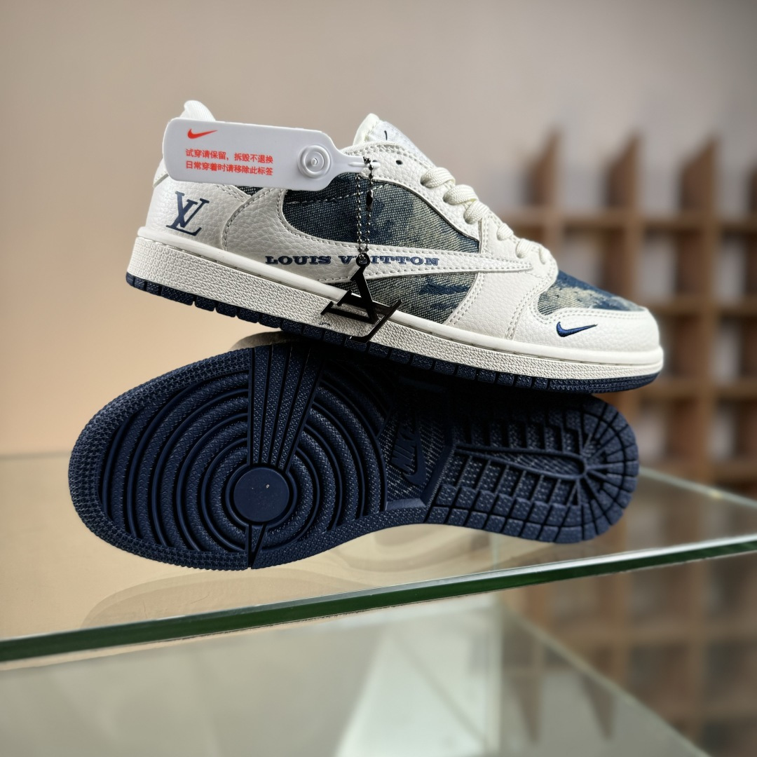 Travis Scott x Nike Air Jordan 1 Low x Louis Vuitton Air Jordan 1 Low 反转白蓝牛仔小勾倒钩 LD2028-044