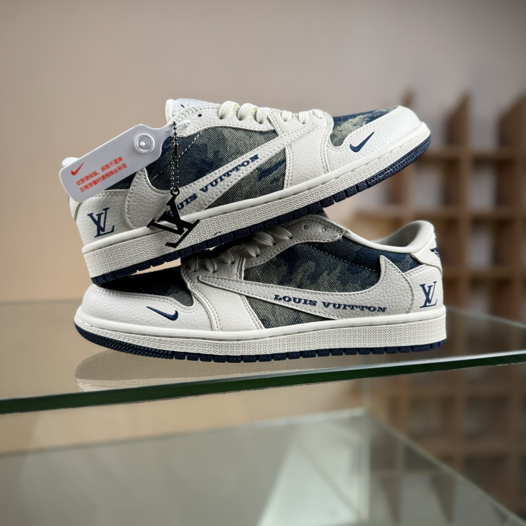 Travis Scott x Nike Air Jordan 1 Low x Louis Vuitton Air Jordan 1 Low 反转白蓝牛仔小勾倒钩 LD2028-044