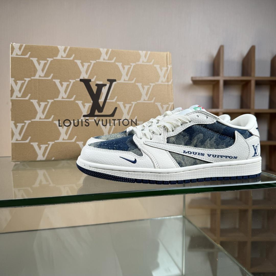 Travis Scott x Nike Air Jordan 1 Low x Louis Vuitton Air Jordan 1 Low 反转白蓝牛仔小勾倒钩 LD2028-044