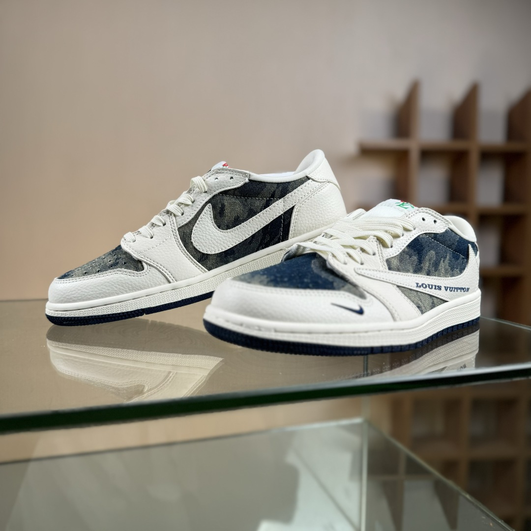 Travis Scott x Nike Air Jordan 1 Low x Louis Vuitton Air Jordan 1 Low 反转白蓝牛仔小勾倒钩 LD2028-044