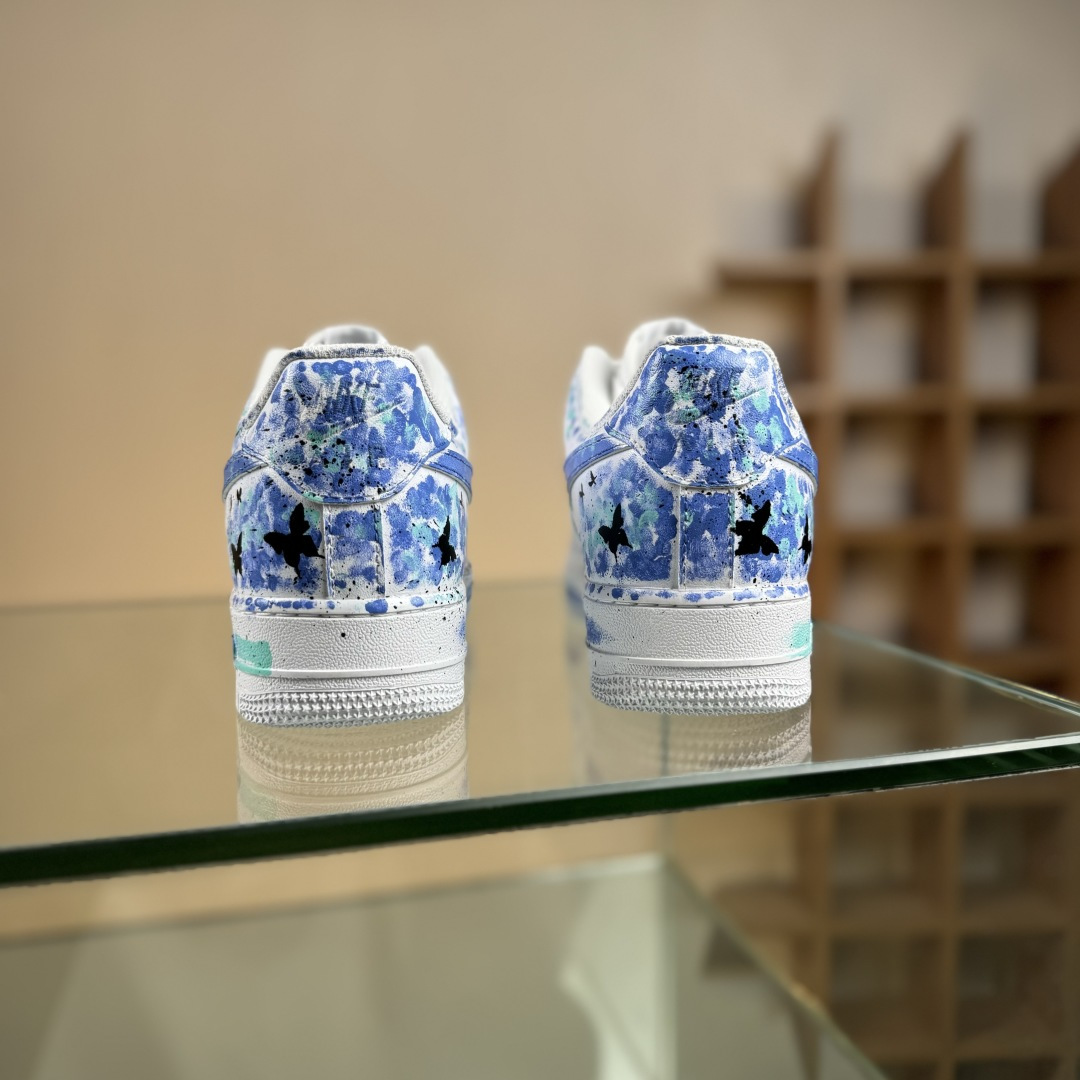 定制球鞋纯手绘画Nike Air Force 1 空军一号 手绘 蝴蝶花 蝴蝶梦幻 晕染 减震耐磨 低帮 板鞋 CW2288-111
