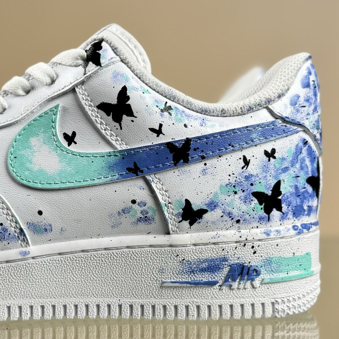 定制球鞋纯手绘画Nike Air Force 1 空军一号 手绘 蝴蝶花 蝴蝶梦幻 晕染 减震耐磨 低帮 板鞋 CW2288-111