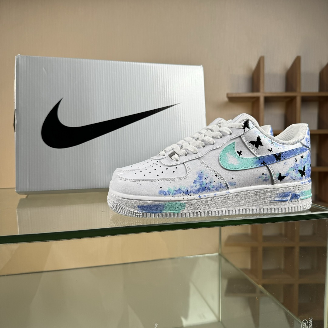 定制球鞋纯手绘画Nike Air Force 1 空军一号 手绘 蝴蝶花 蝴蝶梦幻 晕染 减震耐磨 低帮 板鞋 CW2288-111