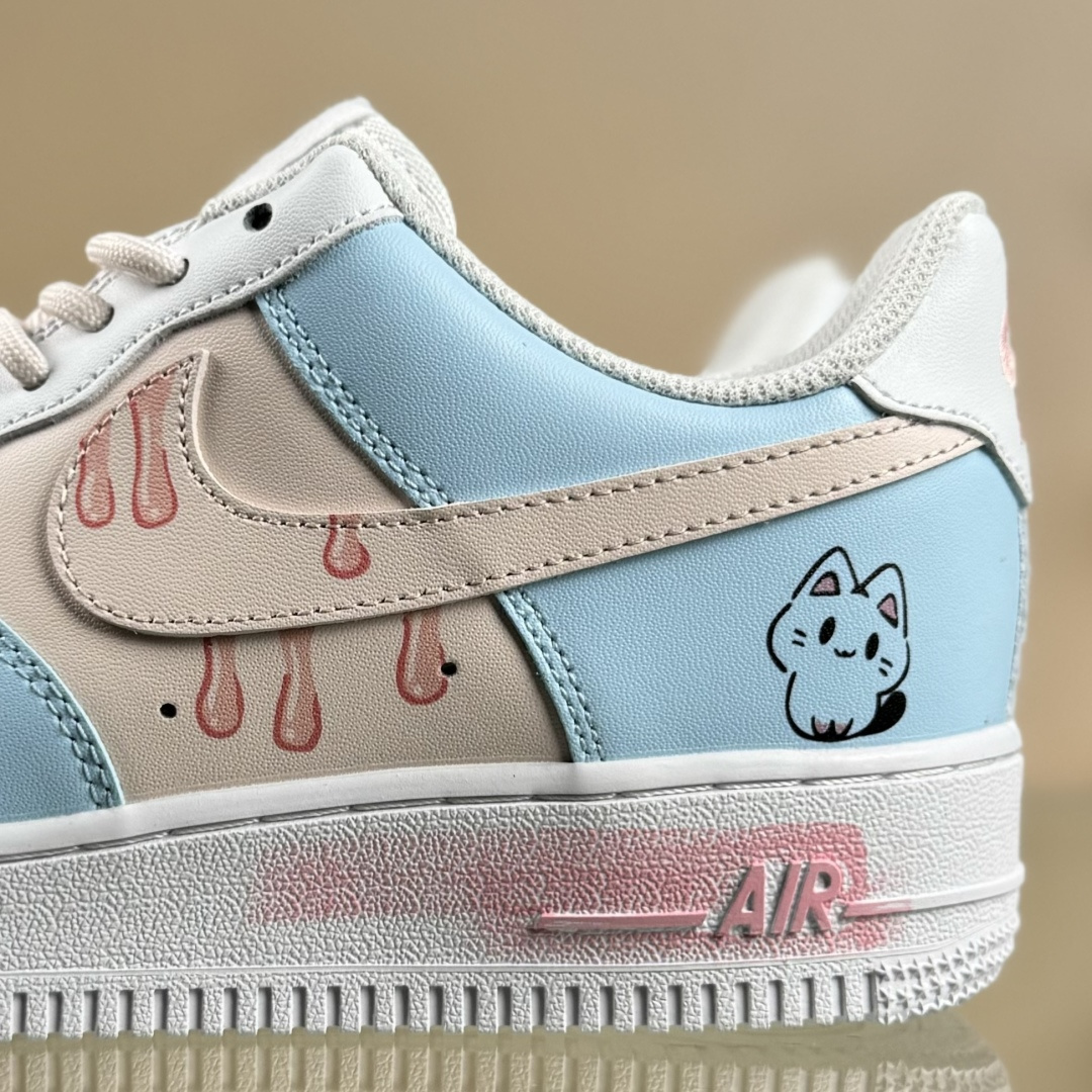 Nike Air Force 1 Low 07 手绘 粉蓝萌喵 小鱼小猫 粉蓝 ZH0316-107