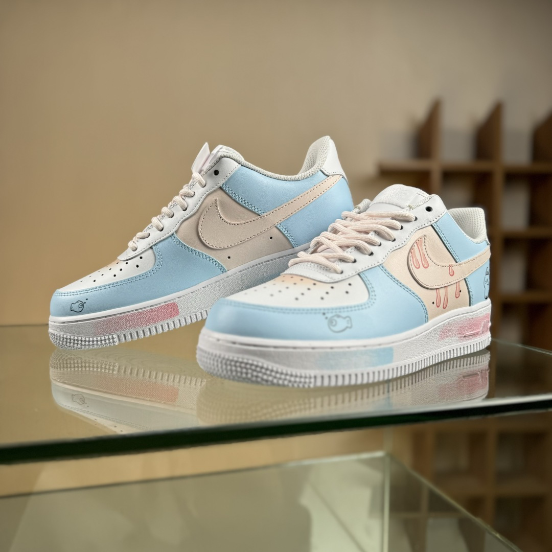 Nike Air Force 1 Low 07 手绘 粉蓝萌喵 小鱼小猫 粉蓝 ZH0316-107