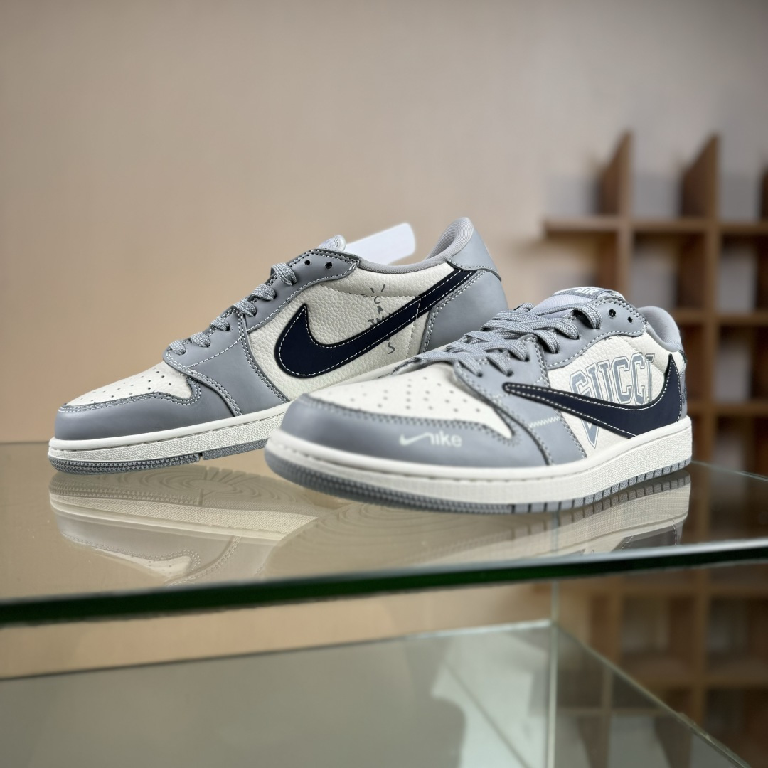 Travis Scott x Fragment Design x Air Jordan 1 Low OG SP AJ1 乔1 古驰联名 烟灰深蓝勾 低帮文化休闲板鞋 LD2025-023