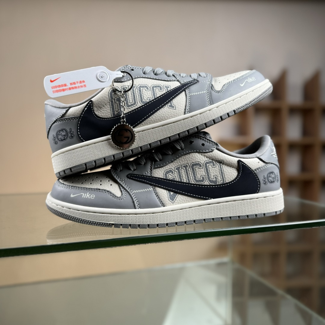 Travis Scott x Fragment Design x Air Jordan 1 Low OG SP AJ1 乔1 古驰联名 烟灰深蓝勾 低帮文化休闲板鞋 LD2025-023