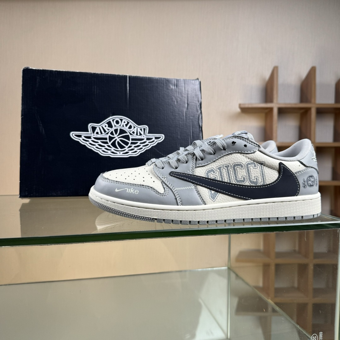 Travis Scott x Fragment Design x Air Jordan 1 Low OG SP AJ1 乔1 古驰联名 烟灰深蓝勾 低帮文化休闲板鞋 LD2025-023