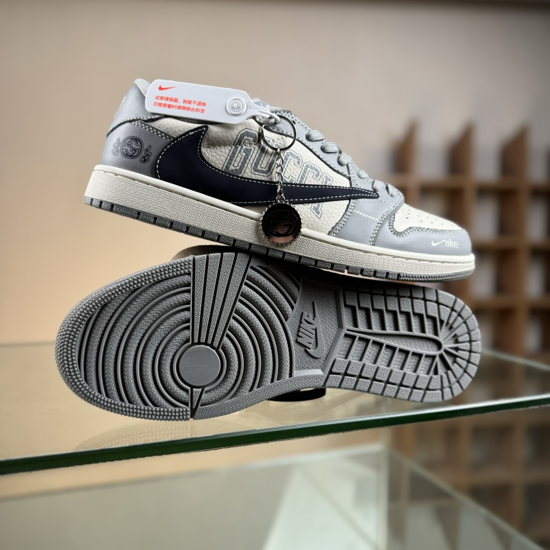 Travis Scott x Fragment Design x Air Jordan 1 Low OG SP AJ1 乔1 古驰联名 烟灰深蓝勾 低帮文化休闲板鞋 LD2025-023